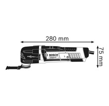 Bosch Professional multitool met afmetingen: lengte 280 millimeter en hoogte 75 millimeter.