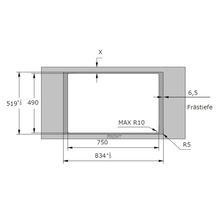 Technische tekening met afmetingen voor een uitsparing in millimeters inclusief een freesdiepte van 6,5 millimeter.