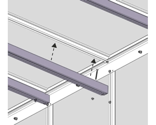 Montage van profielen op een frame voor een terrasoverkapping of carport.