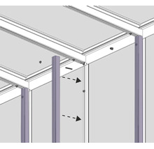 Montagehandleiding voor het bevestigen van verticale steunprofielen aan een dakframe.