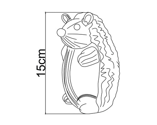 Lijntekening van een staande egelfiguur met een hoogte van 15 centimeter.