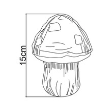 Schets van een paddenstoel tuindecoratie met een totale hoogte van 15 centimeter.