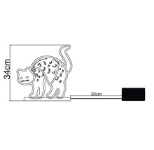 Maattekening van een decoratieve kattenlamp, 34 centimeter hoog, met een snoer van 30 centimeter.