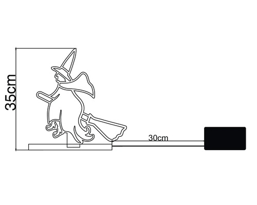Halloween-decoratie heks op bezem, hoogte 35 centimeter, snoerlengte 30 centimeter.