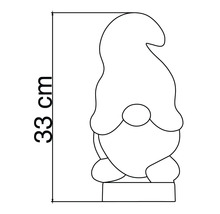 Lijntekening van een tuinkabouter met een hoogte-aanduiding van 33 centimeter.