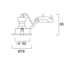 Technische tekening van een inbouwspot met afmetingen: hoogte 85 millimeter, zaagmaat 62 millimeter, buitendiameter 78 millimeter.