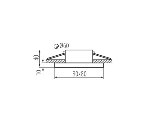 Technische tekening van een inbouwspot met afmetingen 80 bij 80 millimeter, inbouwdiepte 40 millimeter en zaaggat diameter 60 millimeter.