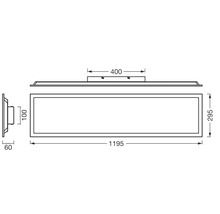 Technische tekening van een rechthoekig LED-paneel met de afmetingen 1195 millimeter lengte, 295 millimeter breedte en 60 millimeter diepte.
