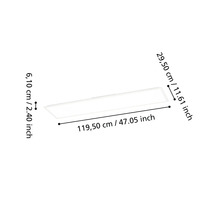 LED-paneel met afmetingen: lengte 119,50 centimeter, breedte 29,50 centimeter, hoogte 6,10 centimeter.