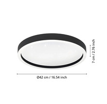 Ronde plafondlamp met een diameter van 42 centimeter en een hoogte van 7 centimeter.