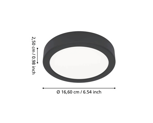 Ronde LED-plafondlamp, diameter 16,60 centimeter, hoogte 2,50 centimeter.