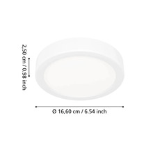 Ronde LED-plafondlamp met een diameter van 16,60 centimeter en een hoogte van 2,50 centimeter.