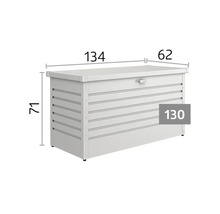 Metalen tuinbox met afmetingen: lengte 134 centimeter, diepte 62 centimeter, hoogte 71 centimeter, model 130.