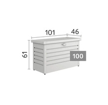 Tuinbox met afmetingen: breedte 101 centimeter, diepte 46 centimeter, hoogte 61 centimeter. Model 100.