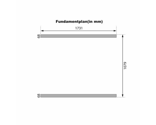 Technisch funderingsplan met afmetingen in millimeter voor een constructie.