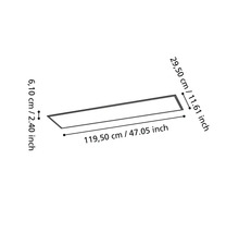 Maatschets van een rechthoekig led-paneel met afmetingen: lengte 119,50 centimeter, breedte 29,50 centimeter en hoogte 6,10 centimeter.