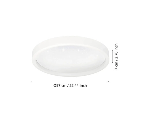 Ronde LED-plafondlamp met sterrenhemel-effect, diameter 57 centimeter, hoogte 7 centimeter.