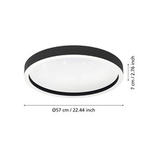 Ronde zwarte LED plafondlamp met sterreneffect, diameter 57 centimeter en hoogte 7 centimeter.