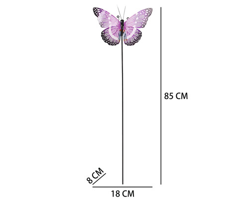 Paarse tuinsteker vlinder, hoogte 85 centimeter, breedte 18 centimeter, diepte 8 centimeter.