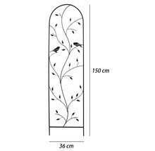 Klimplantenrek van metaal met blad- en vogelmotief, 150 bij 36 centimeter.