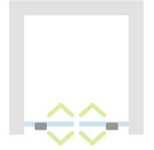 Symbool voor dubbele doordraaiende deur die in beide richtingen opent.