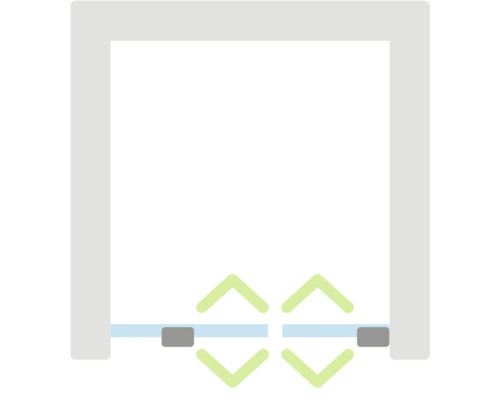 Schematische weergave van een tweevleugelige doordraaideur met tweezijdige openingsrichting.