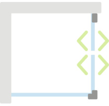 Symbool voor het verstelbereik van een douchecabine of glazen deur.