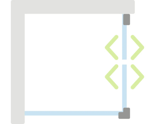 Symbool voor het verstelbereik van een douchecabine of glazen deur.