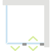 Schematische weergave van een schuifdeur met pijlen voor afstelling en montage