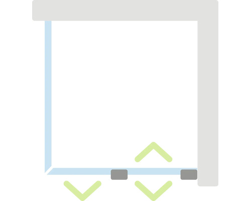 Schematische weergave van een schuifdeur met pijlen voor afstelling en montage