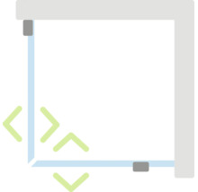 Schematische weergave van het instelbereik van een douchecabine