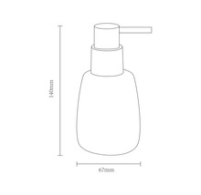 Technische tekening van een zeepdispenser met een hoogte van 140 millimeter en een breedte van 67 millimeter.