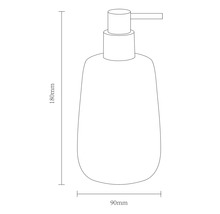 Schets van een zeepdispenser met afmetingen: hoogte 180 millimeter, breedte 90 millimeter.