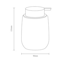 Schets van een zeepdispenser met een hoogte van 131 millimeter en een breedte van 90 millimeter.