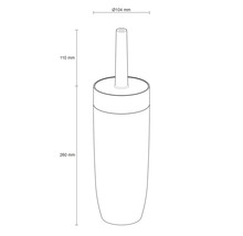 Maatschets van een toiletborstelgarnituur met diameter 104 millimeter, houderhoogte 260 millimeter en handgreephoogte 110 millimeter.