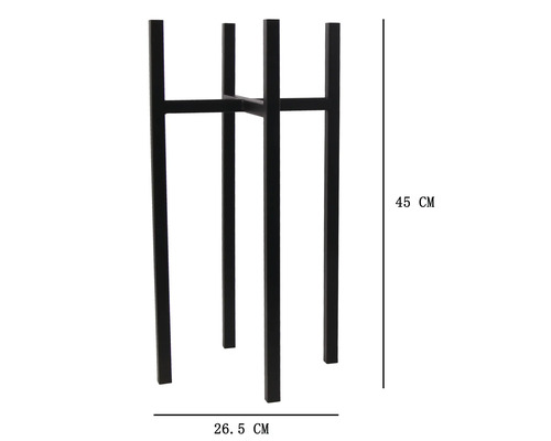 Moderne metalen plantenstandaard met vierkant frame, hoogte 45 centimeter, breedte 26,5 centimeter.