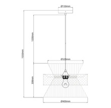 Technische tekening van een hanglamp met afmetingen voor plafondbevestiging en kapdiameter.