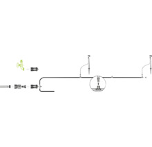 Installatieschema voor een tuinbewateringssysteem met kraanaansluiting en sproeiers.