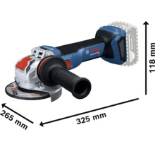 Bosch Professional accu haakse slijper GWX 18V-11 S met X LOCK systeem en 18 volt accu met afmetingen