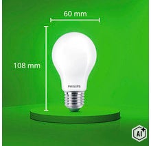Philips led lamp met E27 fitting, afmetingen 108 millimeter bij 60 millimeter (Image AI modified or generated)