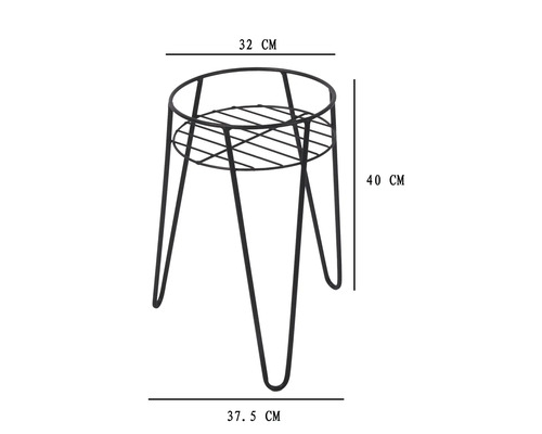 Metalen plantenstandaard met een diameter van 32 centimeter en een hoogte van 40 centimeter