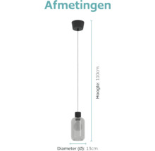 Maattekening van een hanglamp met een totale hoogte van 110 centimeter en een diameter van 13 centimeter.