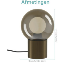 Tafellamp met glazen bol en cilindervormige metalen voet, hoogte 17,5 centimeter, diameter 12 centimeter