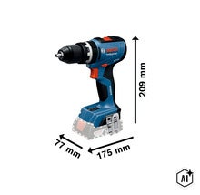 Bosch Professional accu klopboormachine GSB 18V-65 met afmetingen in millimeters (Image AI modified or generated)