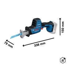 Bosch Professional accu reciprozaag GSA 18V 24 met afmetingen in millimeters (Image AI modified or generated)