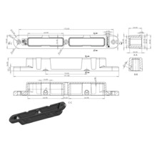 Technische tekening met afmetingen van een Aron Holz greeplijst voor meubels, inclusief perspectivische weergave van het onderdeel.