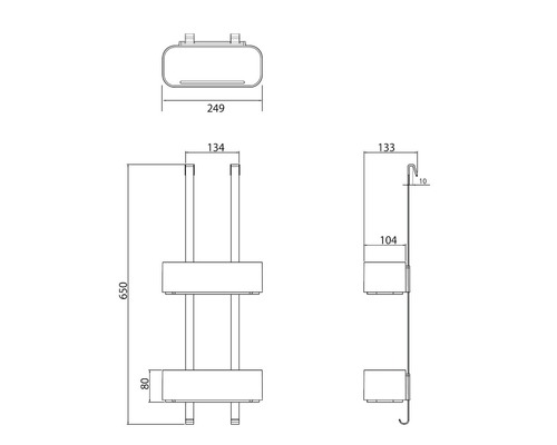 Technische tekening van een doucherek met afmetingen