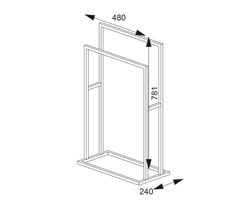 Technische tekening van een handdoekenrek met de afmetingen 480, 781 en 240.
