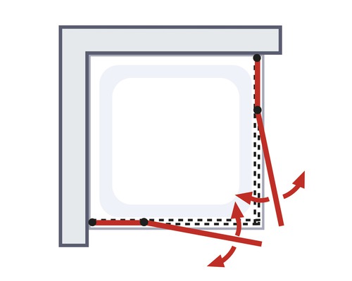 Hoekdouche met draaideuren schema