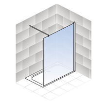 Douchewand met glazen wand en steunstang